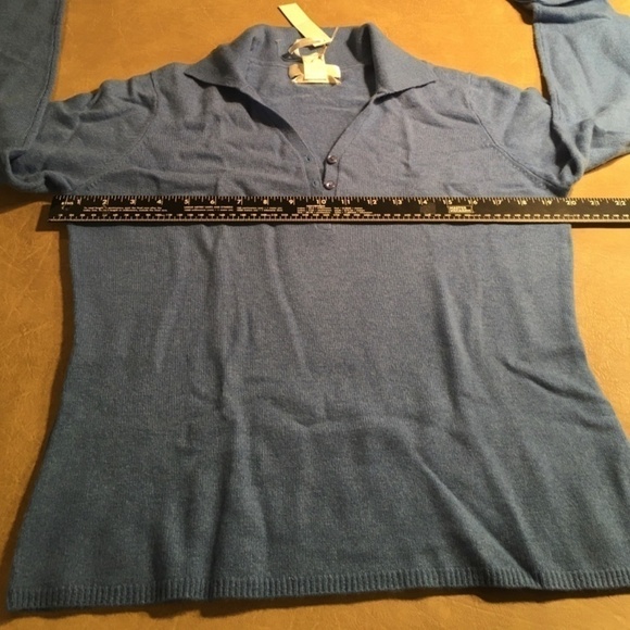 GENEVA 100% CASHMERE Collar Polo Pullover Sweater, FRENCH BLUE, NWT, Size L - Picture 4 of 8